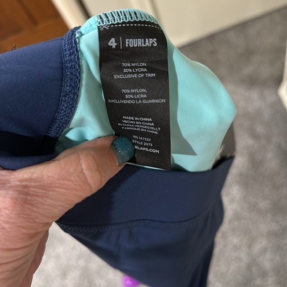 Nwt Fourlaps Solo Bra. One shoulder. Navy and aqua. Size large - Picture 5 of 5